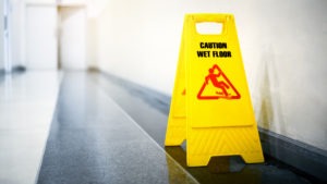 wet floor sign in hallway